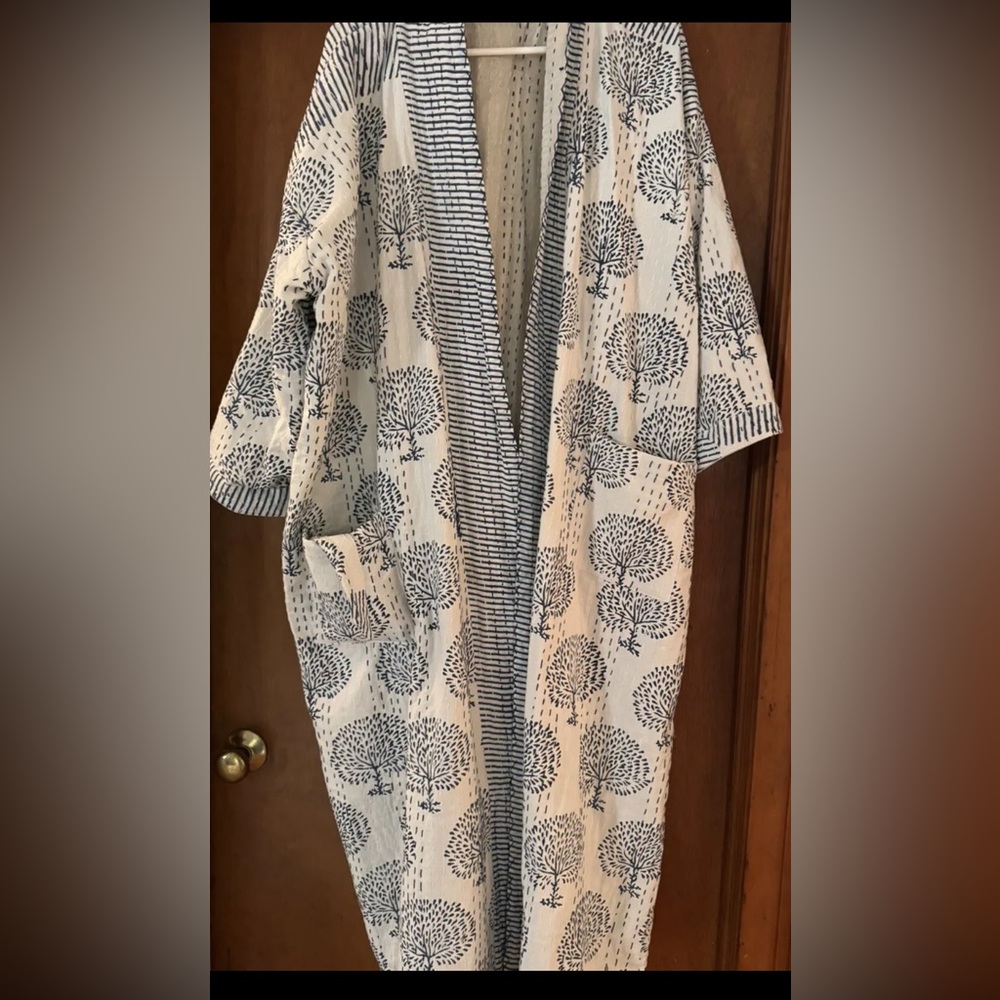 100% Cotton Women Jacket Robe Kimono Coat Hand Block Printed Night Wear Dress